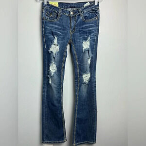 Machine Distressed low rise Flare denim Jeans size 28